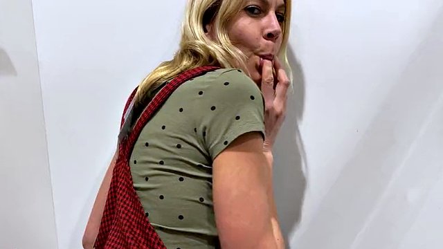 Pretty blonde female dog remote controlled in public!!