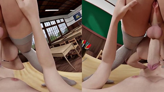 熟女と学生が巨根を扱い合うふたなり VR ポルノ