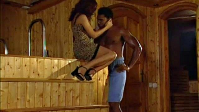 interaccial fucking in sauna: Blowjob, Cowgirl & Licking Porn