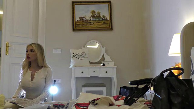 Cute Hot Tight Pussy Blonde in Red Pantyhose and Mini Skirt Takes Her Panties off to Flash Pussy and Ass