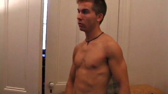 After storing his load for about a week, Brock Labelli is back to stroke one out for us. He makes himself at home on the bed, gets naked and starts working his cock.