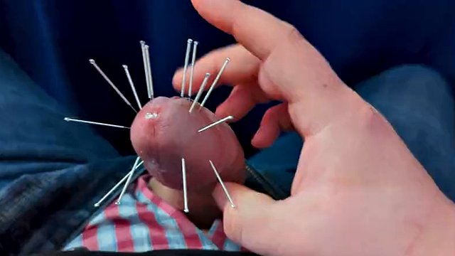 Ruined orgasm with cock impaling - extreme CBT, acupuncture needles through the head, edging and cock seduction