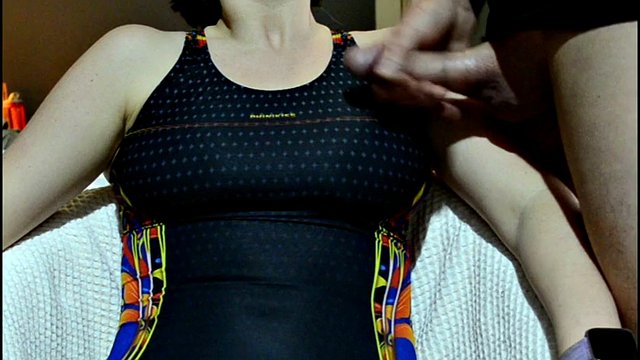 rubbing and cumming in one piece swimsuit