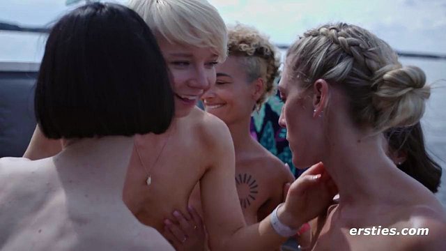 Eve Sweet and Delfine Dahlia Ignite Outdoor Lesbian Boat Party with Passionate Babes Kicking Off