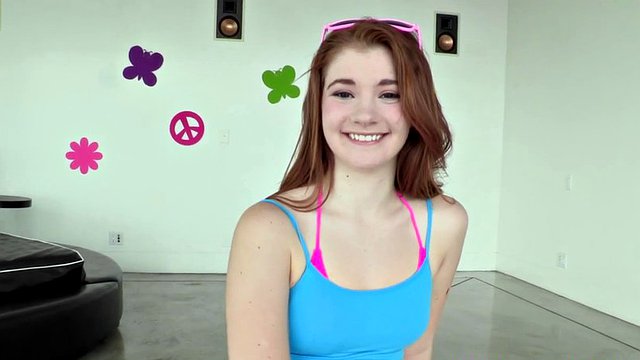 ginger babe with pink pussy rides on big cock