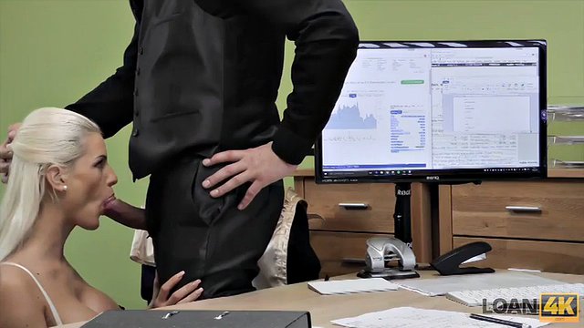 LOAN4K. Pretty model in lingerie agrees to sex for money in loan office