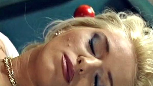 Busty German blonde in pantyhose rides dick on pool table