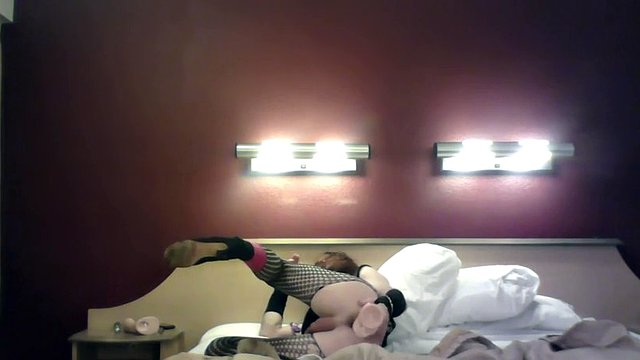 Brunette shemale plays with her new thick sex toy
