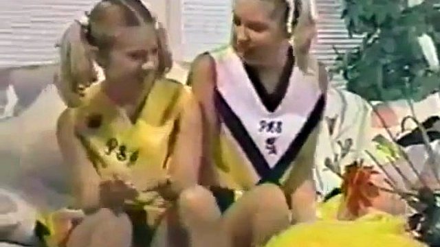 twin cheerleaders raising money - retro