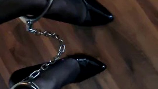 7 inch stiletto heels with ankle and chastity cuffs