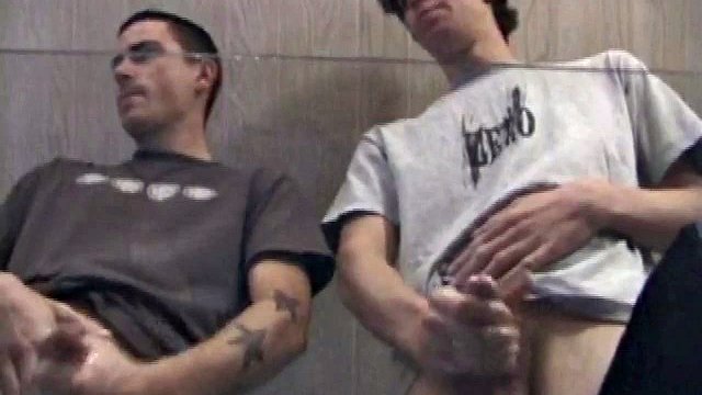 In this hot double masturbation scene, Dan and Jayden get naked and start fucking on a glass table. The camera is positioned under the glass, capturing all the stroking action and cum shooting from their throbbing cocks.
