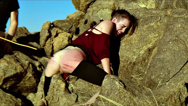 Sub girls begs to eat cum while getting caned