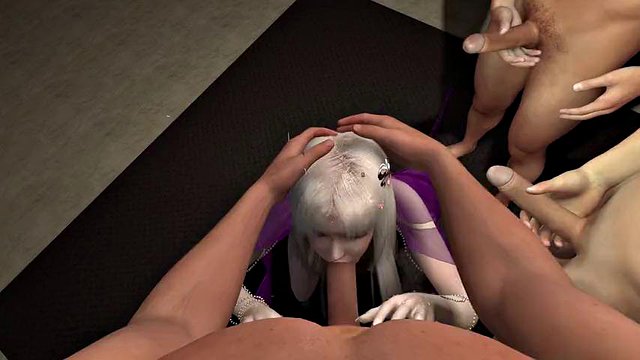 3D cute cosplay slut naked her perfect body have blowbang sex with big cocks