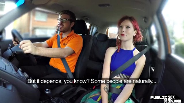 British redhead rides driving instructor in public