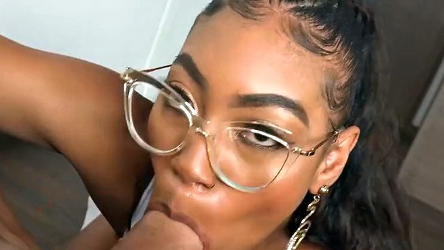 Incredibly ebony supermodel chokes on a cock and swallows cum until it comes out of her nose