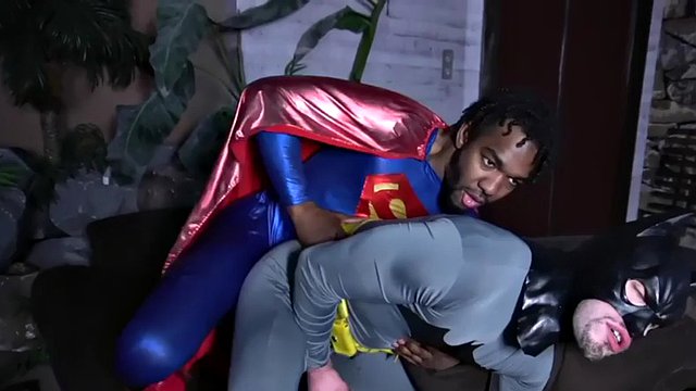 Hung black superman barebacking batman after getting blown