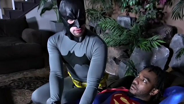 Hung black superman barebacking batman after getting blown