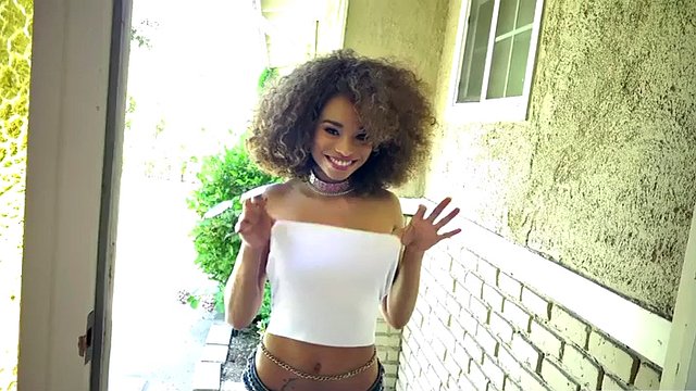Gagging petite Ebony rims BFs asshole after mouth fucking