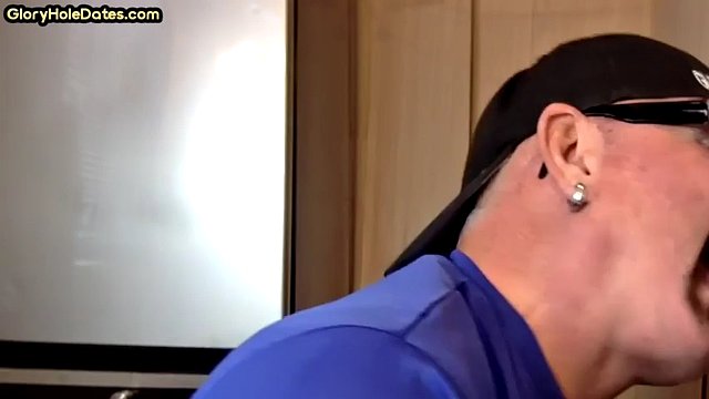 Gloryhole amateur mature gay sucks cock at home close up