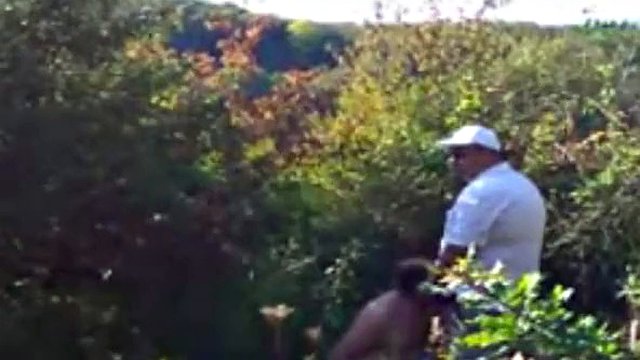 Stepfathers having fun in the bushes near the beach