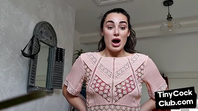 Femdom CFNM babe mocking small cock and teasing it