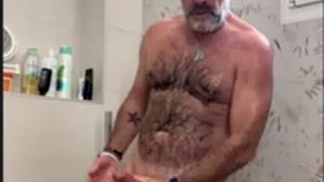 Daddy shower time. Empting my balls for my boys. Cum shot and a great wank