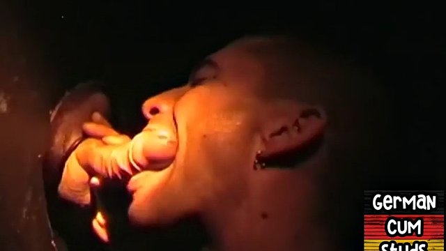 Gloryhole german gay amateur sucks cock to his face