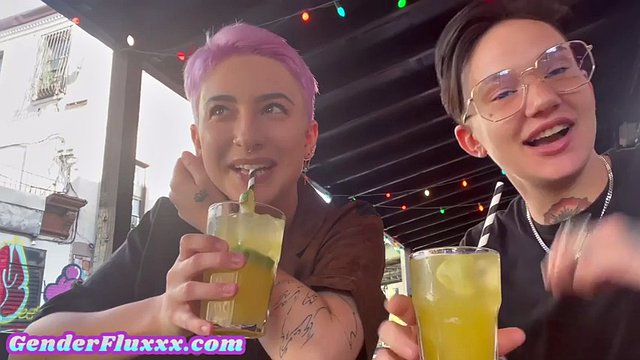 Tattooed homosexual licks girlfriend's hairy pussy in homemade oral sex