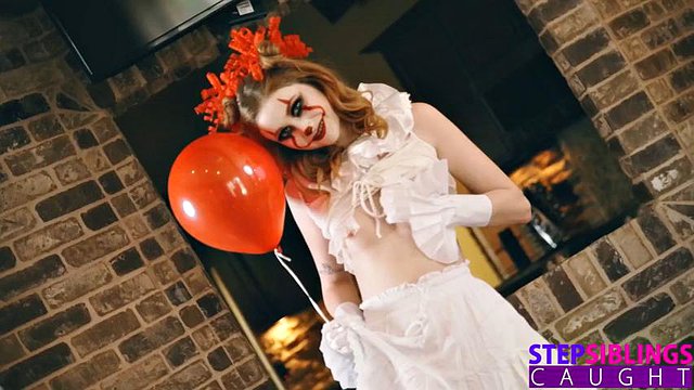 Creepy Clown Scarlet Skies Has Stepbro Screaming in Delight by Step Siblings Caught: Porn