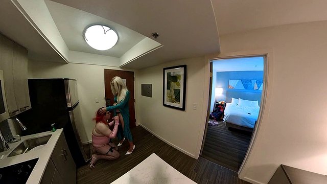Sexy trans woman sucks transvestite's cock in the kitchen