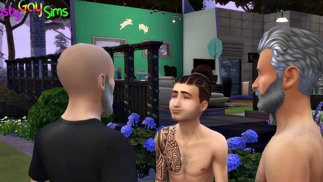 Two grandparents vs a young man - Two elderly couples celebrate their anniversary, gay threesome